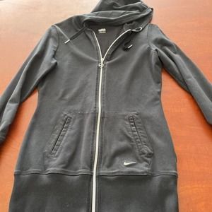 Nike Fit Dry Womens Hoodie Sweatshirt Black White Long Sleeve Pockets Zip M 8-10
